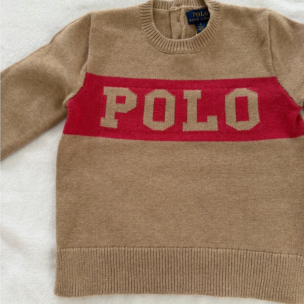 Polo by Ralph Lauren little girls size 6,  Tan and  Red Sweater, New without tag
